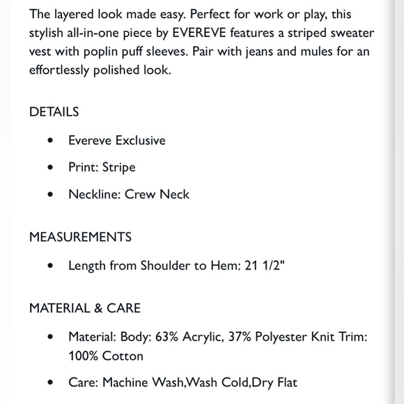 Evereve | Lucy Two-Fer Striped Sweater Vest Blouse Women’s Large - Picture 17 of 17